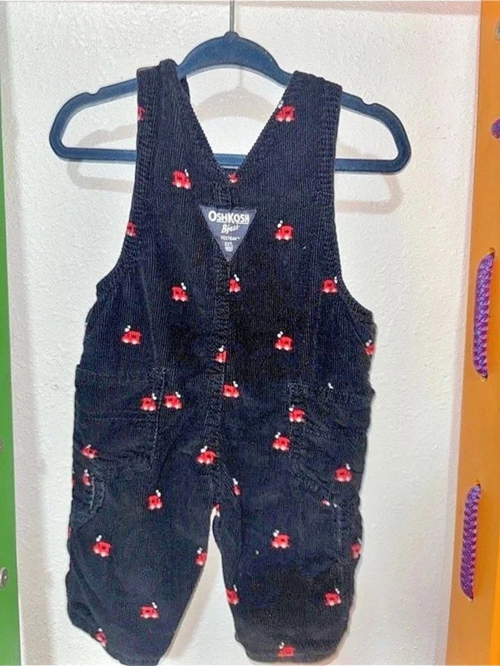 OshKosh B'gosh Corduroy Train Embroidered Overalls Baby 3M